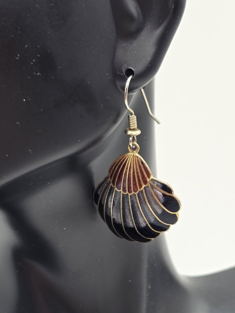 Cloisonne Shell Fan Earrings Enamel Drop Dangle Beach Summer Tropical Boho